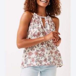 GAP Tie Back Halter Top Sleeveless White Floral Slub Modal Cotton 2022 NWT-L